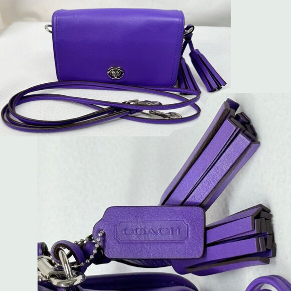 COACH Legacy Penny Ultra Violet Leather #19914 Crossbody Hang Tag and Tassel - Picture 6 of 11